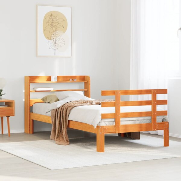 Bedframe Met Hoofdbord Massief Grenenhout 90 x 200 cm Wasbruin