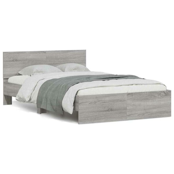 Bedframe Met Hoofdeinde En Led Eiken 140 x 200 cm Grijs sonoma