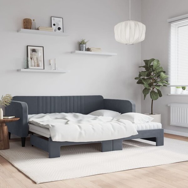 Slaapbank Onderschuifbed Matrassen 90X190Cm Fluweel 90 x 190 cm Donkergrijs