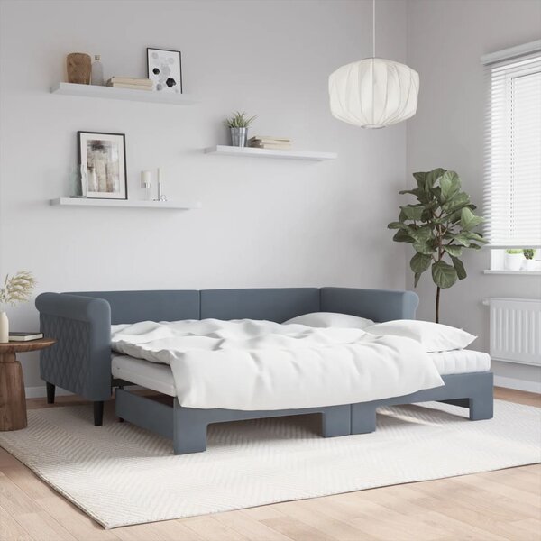 Slaapbank Onderschuifbed Matrassen 90X190Cm Fluweel 90 x 190 cm Donkergrijs
