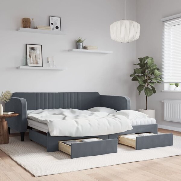 Slaapbank Onderschuifbed En Lades Fluweel 90 x 190 cm Donkergrijs