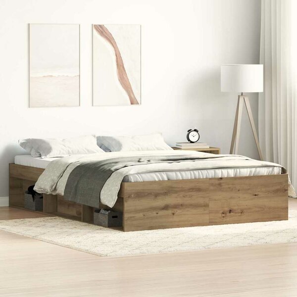 Bedframe Zonder Matras Spaanplaat Artisanaal Eikenkleurig 135 x 190 cm