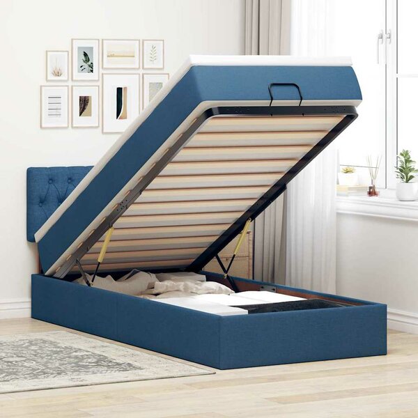 Ottoman Bed Met Matras 80X200Cm Stof 80 x 200 cm Blauw