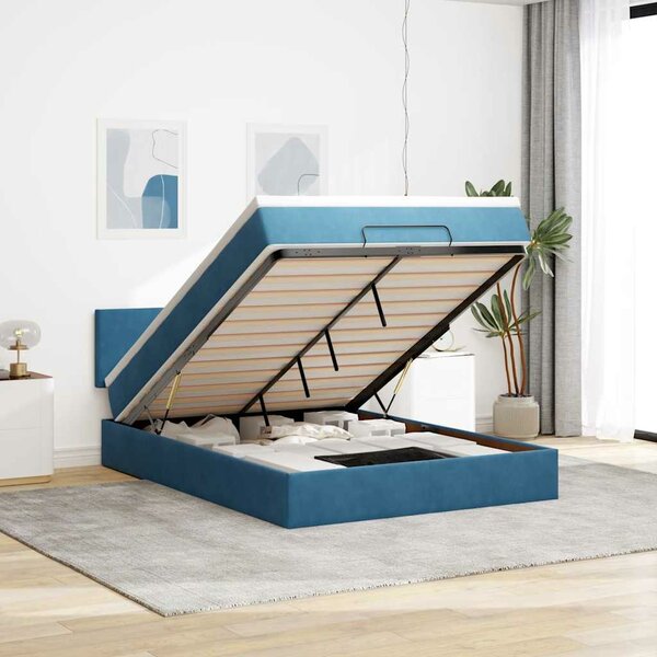 Ottoman Bed Met Matras 140X200Cm Fluweel 140 x 200 cm Donkerblauw