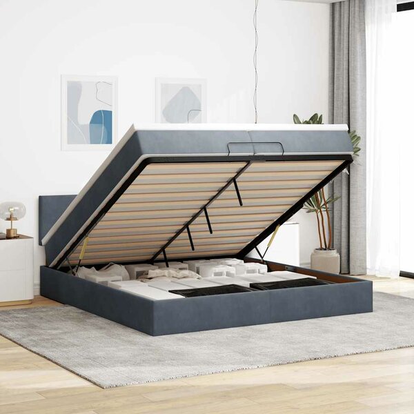 Ottoman Bed Met Matras Fluweel 200 x 200 cm Donkergrijs