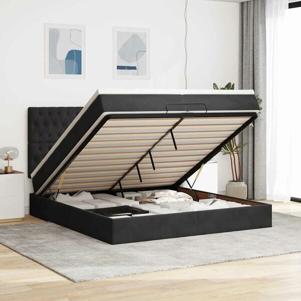 Ottoman Bed Met Matrassen En Led&#039;s 200X200Cm Fluweel 200 x 200 cm Zwart