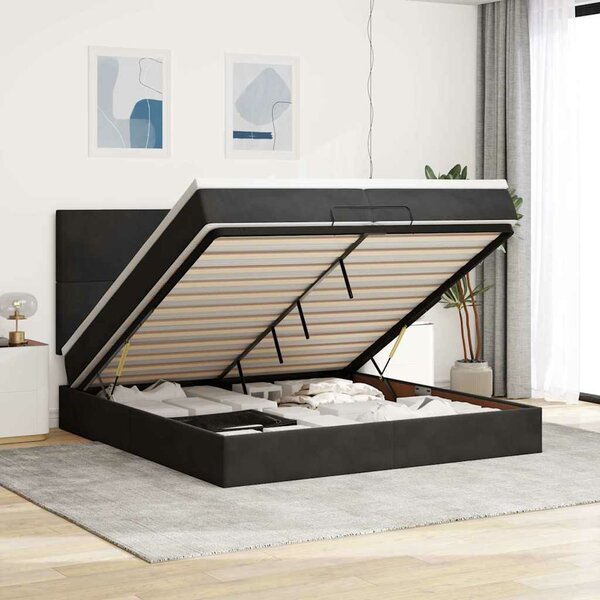Ottoman Bed Met Matrassen En Led&#039;s 200X200Cm Fluweel 200 x 200 cm Zwart