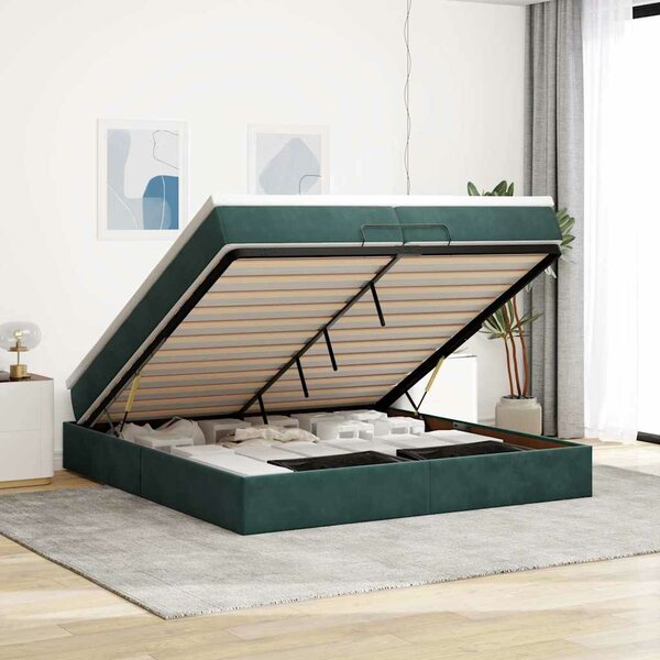 Ottoman Bed Met Matrassen 200X200Cm Fluweel 200 x 200 cm Donkergroen