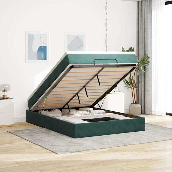 Ottoman Bed Met Matras 140X190Cm Fluweel 140 x 190 cm Donkergroen