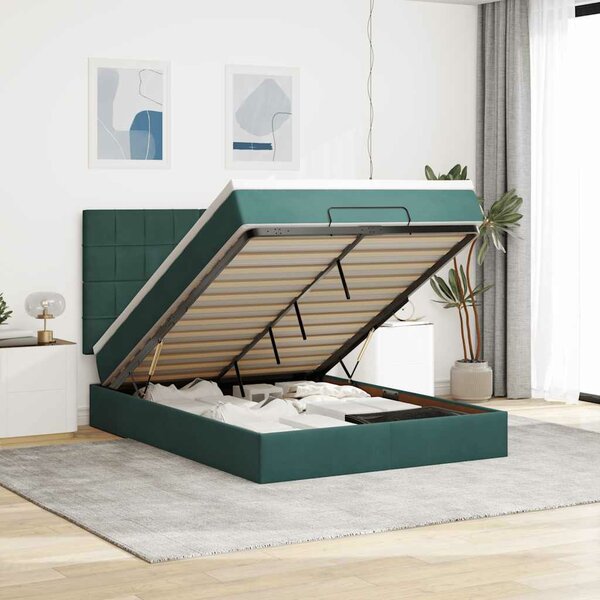 Ottoman Bed Met Matrassen En Led&#039;s 140X190Cm Fluweel 140 x 190 cm Donkergroen