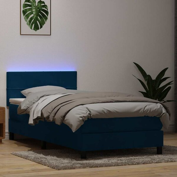 Boxspring met matras fluweel donkerblauw 90x220 cm