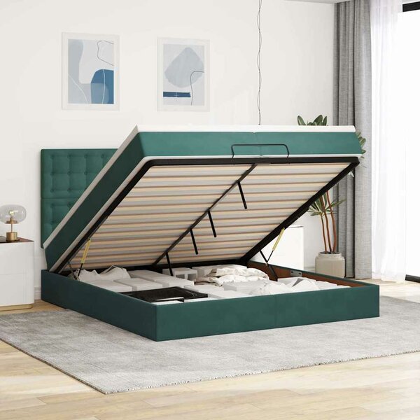 Ottoman Bed Met Matrassen En Led&#039;s 200X200Cm Fluweel 200 x 200 cm Donkergroen