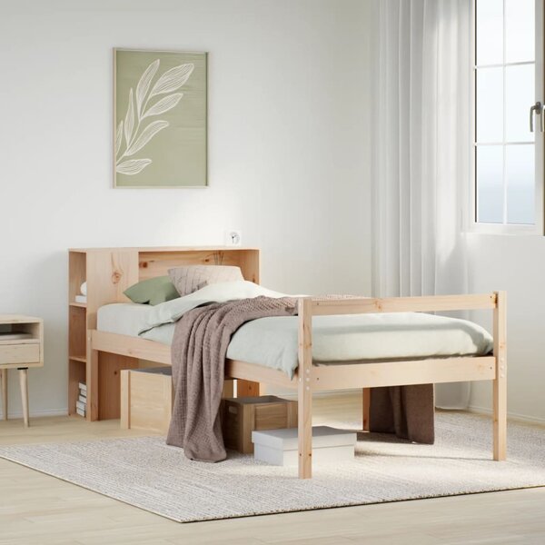 Bed Met Boekenkast Zonder Matras Massief Grenenhout 100 x 200 cm Naturel