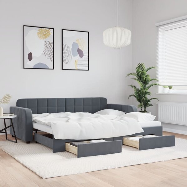 Slaapbank Onderschuifbed En Lades Fluweel 90 x 190 cm Donkergrijs