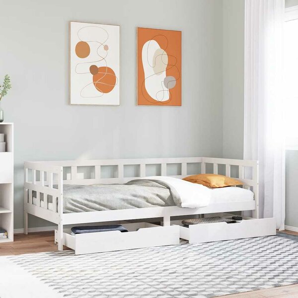 Slaapbank Met Lades Massief Grenenhout 80 x 200 cm Wit