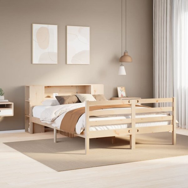 Bed Met Boekenkast Zonder Matras Massief Grenenhout 160 x 200 cm Naturel