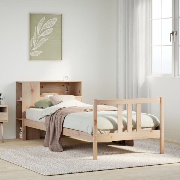 Bed Met Boekenkast Zonder Matras Massief Grenenhout 75 x 190 cm Naturel