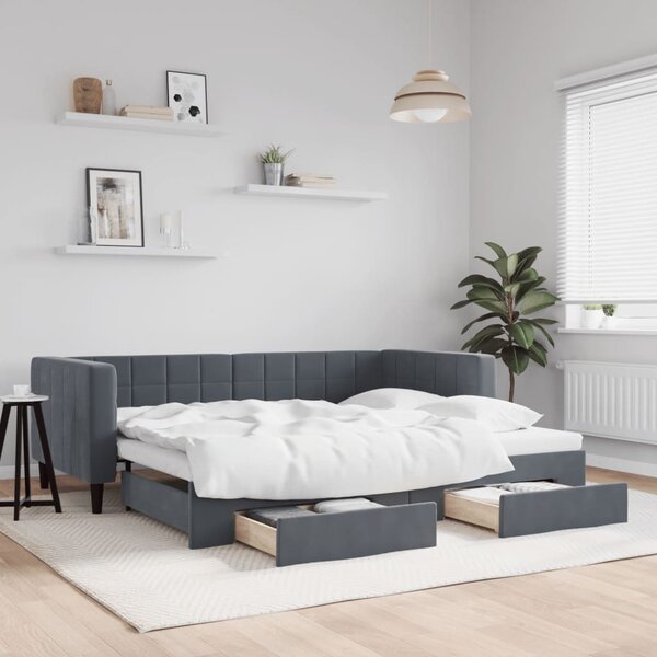 Slaapbank Onderschuifbed En Lades Fluweel 90 x 190 cm Donkergrijs
