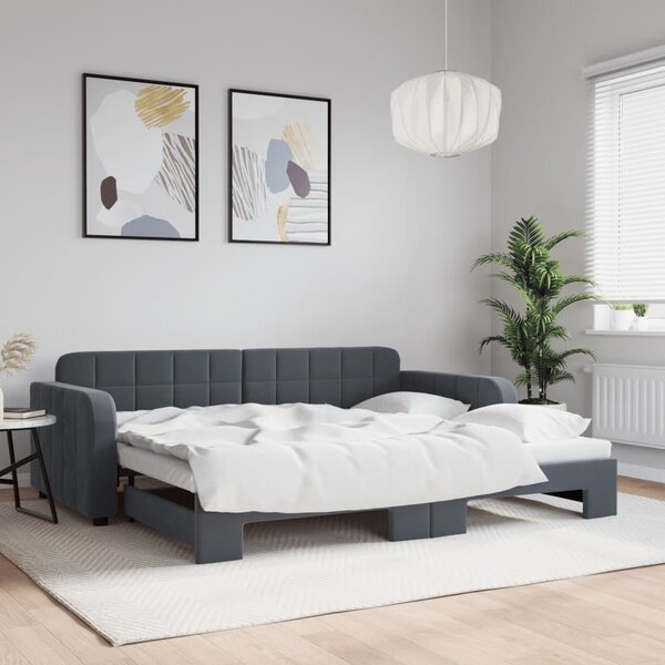 Slaapbank Fluweel Donkergrijs 90 x 190 cm met onderschuifbed