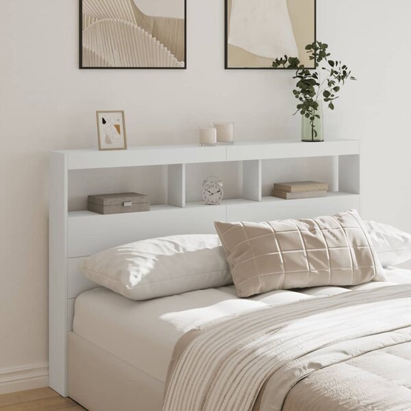 Hoofdbordkast Met Led-Verlichting 160 x 17 x 102 cm Wit