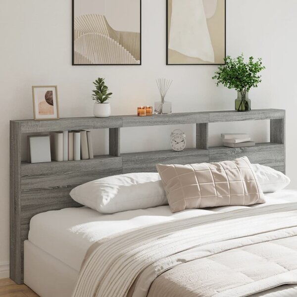 Hoofdbordkast Met Led-Verlichting 220 x 17 x 102 cm Grijs sonoma
