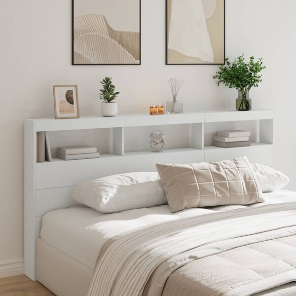 Hoofdbordkast Met Led-Verlichting 200 x 17 x 102 cm Wit