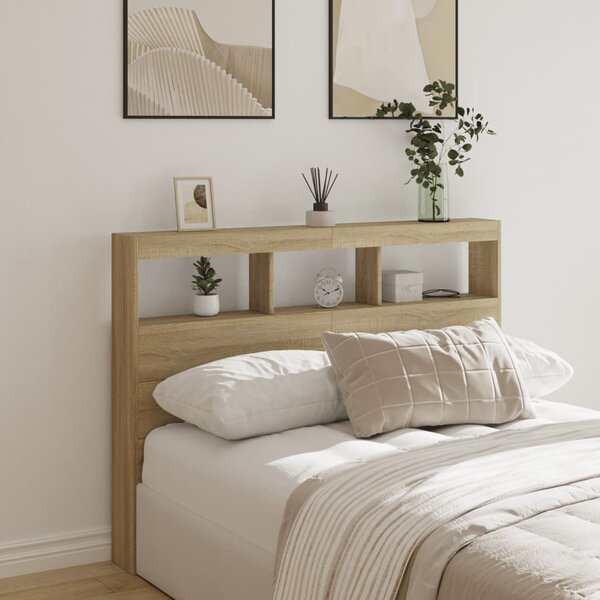 Hoofdbordkast Met Led-Verlichting 140 x 17 x 102 cm Sonoma eiken