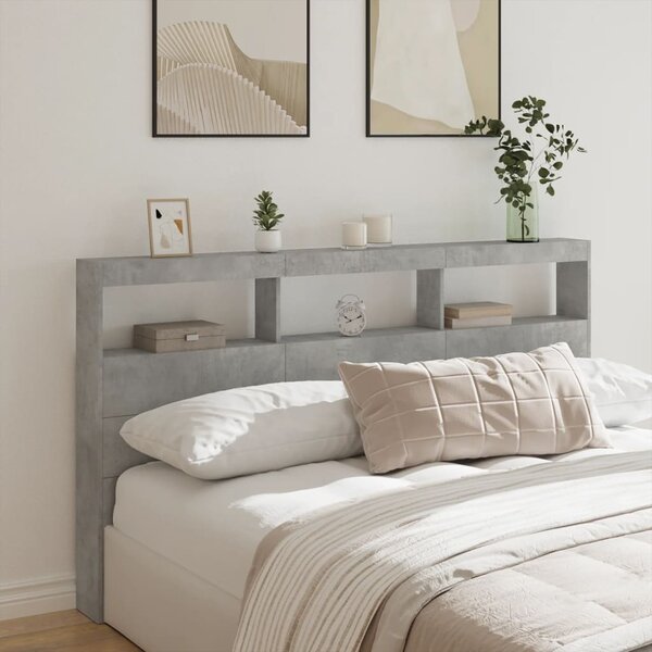 Hoofdbordkast Met Led-Verlichting 180 x 17 x 102 cm Betongrijs