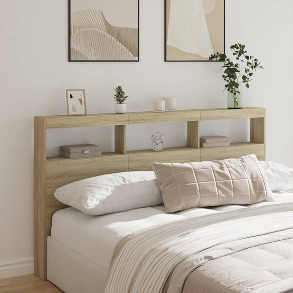 Hoofdbordkast Met Led-Verlichting 180 x 17 x 102 cm Sonoma eiken