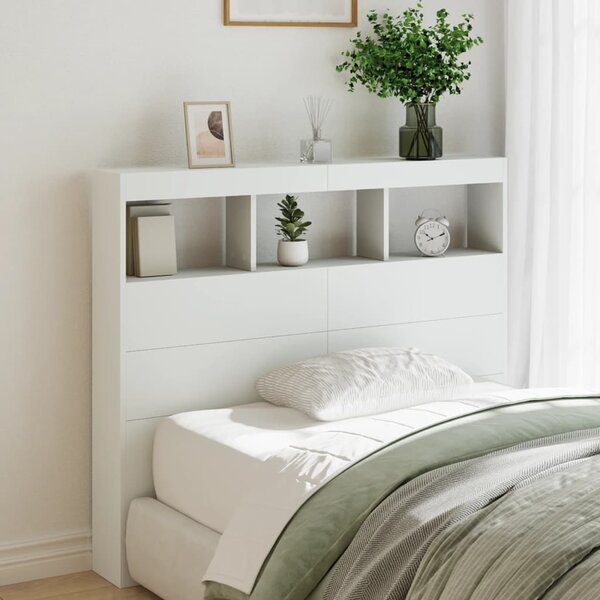 Hoofdbordkast Met Led-Verlichting 120 x 17 x 102 cm Wit