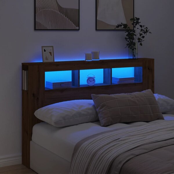 Hoofdeinde Met Led 160X18,5X103,5 Cm Hout Artisanaal Eikenkleur 160 x 103.5 cm artisanaal eikenkleurig