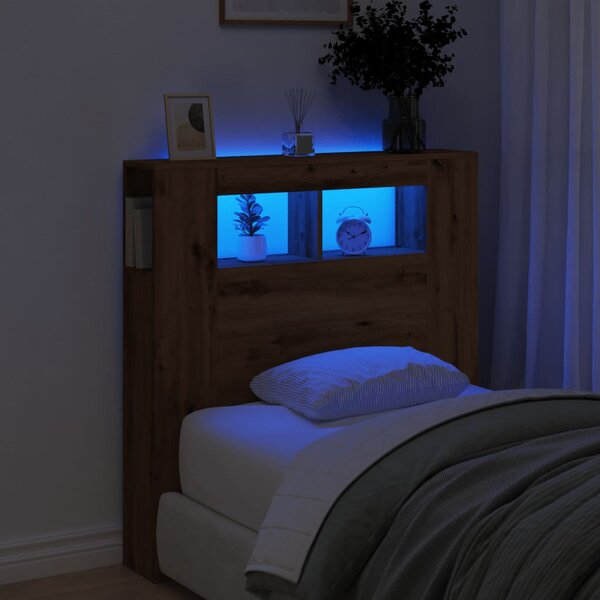 Hoofdeinde Met Led 100X18,5X103,5 Cm Hout Artisanaal Eikenkleur 100 x 103.5 cm artisanaal eikenkleurig