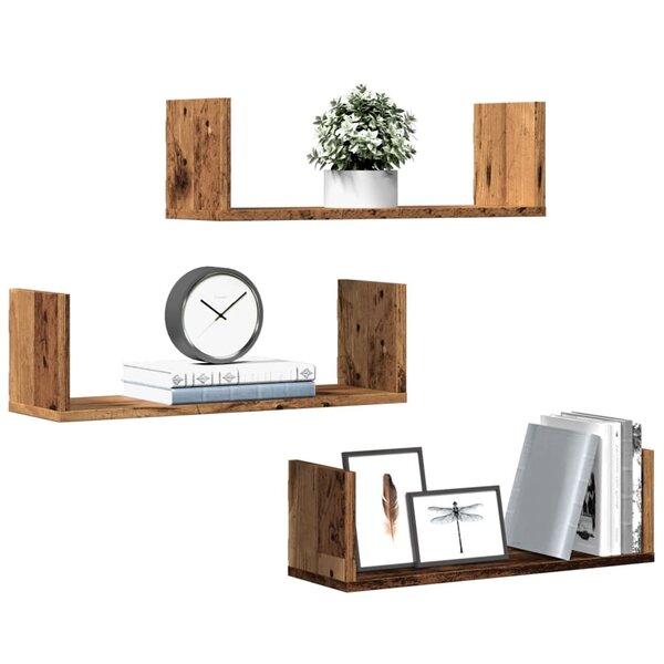 Wandschappen 3 St Bewerkt Hout Kleurig 58 x 18 x 18 cm Oud hout