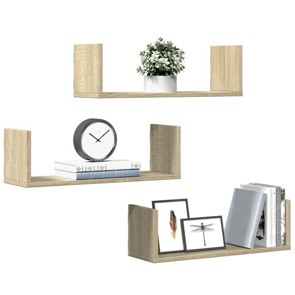 Wandschappen 3 St Spaanplaat Kleurig 58 x 18 x 18 cm Sonoma eiken
