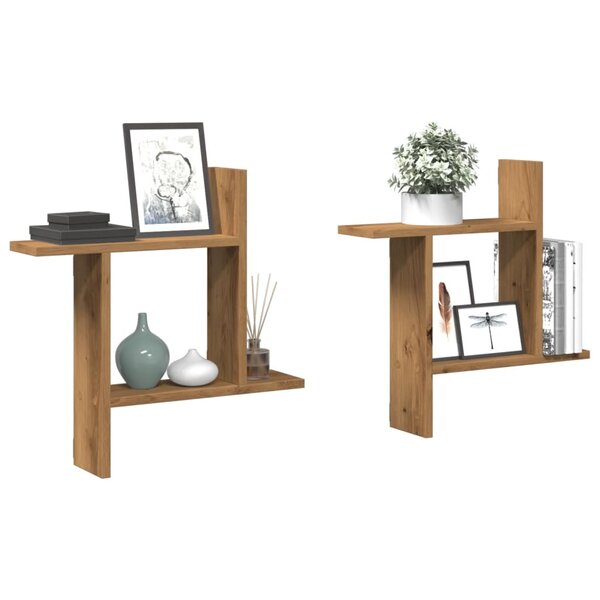 Wandschappen 2 St Bewerkt Hout Artisanaal 50 x 12 x 50 cm Eiken