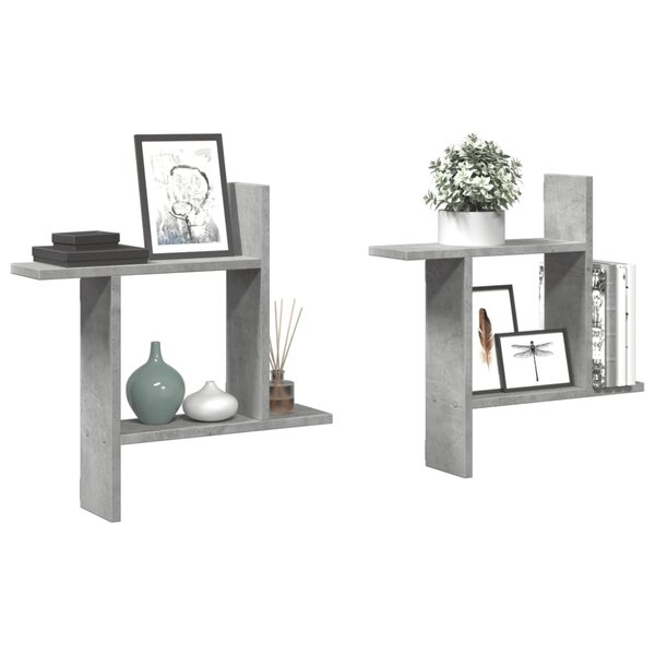 Wandschappen 2 St Bewerkt Hout 50 x 12 x 50 cm Betongrijs