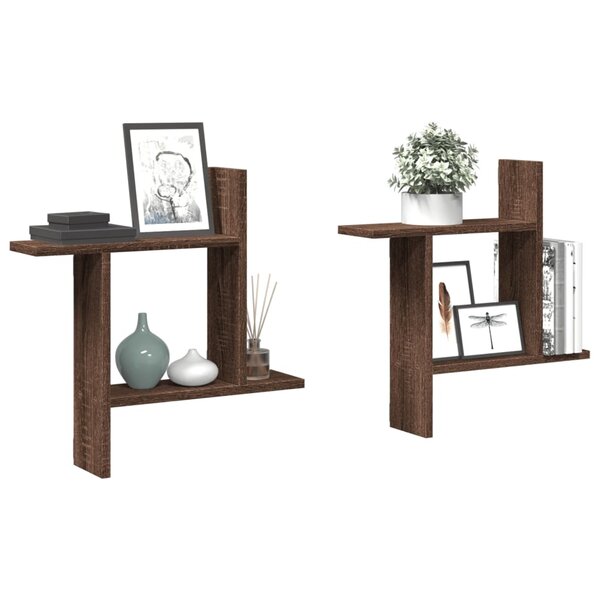 Wandschappen 2 St Bewerkt Hout Ig 50 x 12 x 50 cm bruin eikenkleur
