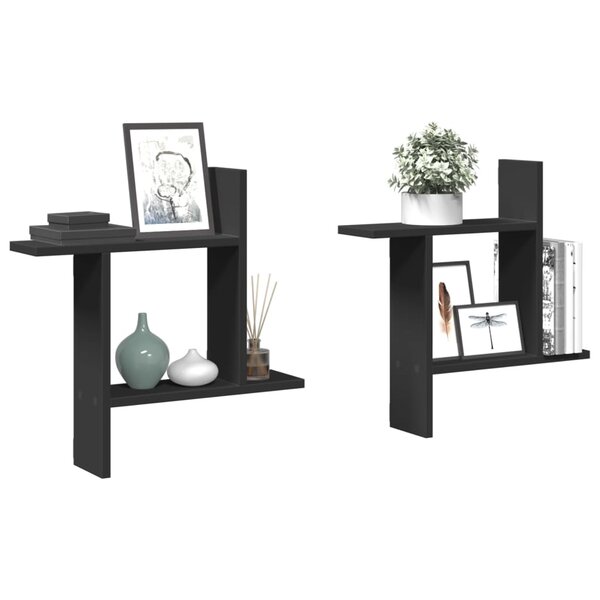 Wandschappen 2 St Bewerkt Hout 50 x 12 x 50 cm Zwart