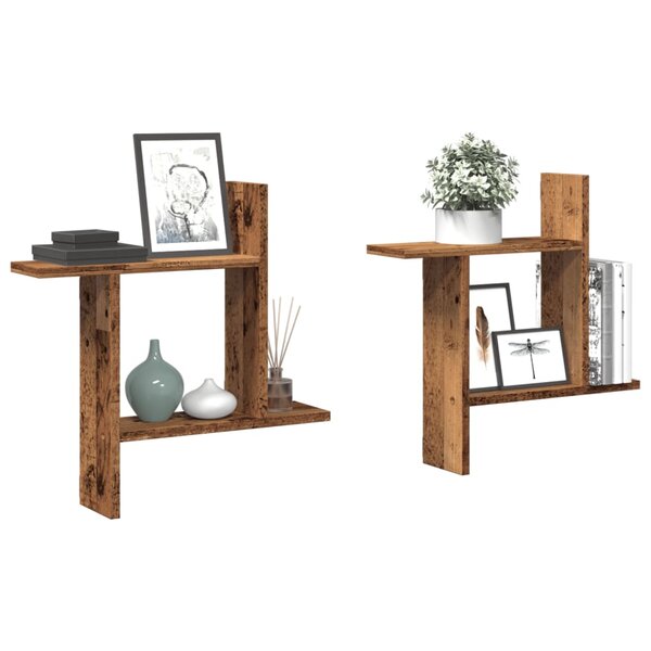 Wandschappen 2 st 50x12x50 cm bewerkt hout oud houtkleurig