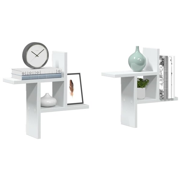 Wandschappen 2 St Bewerkt Hout 38 x 12 x 38 cm Wit
