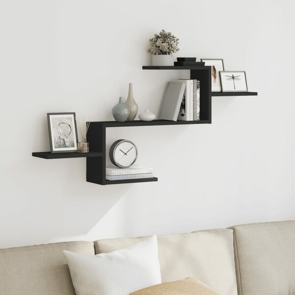 Wandschap 104X15X49 Cm Bewerkt Hout Zwart