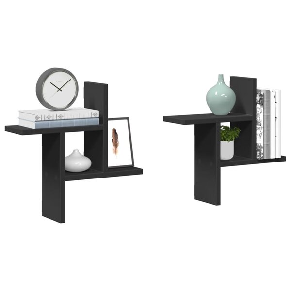Wandschappen 2 St Bewerkt Hout 38 x 12 x 38 cm Zwart