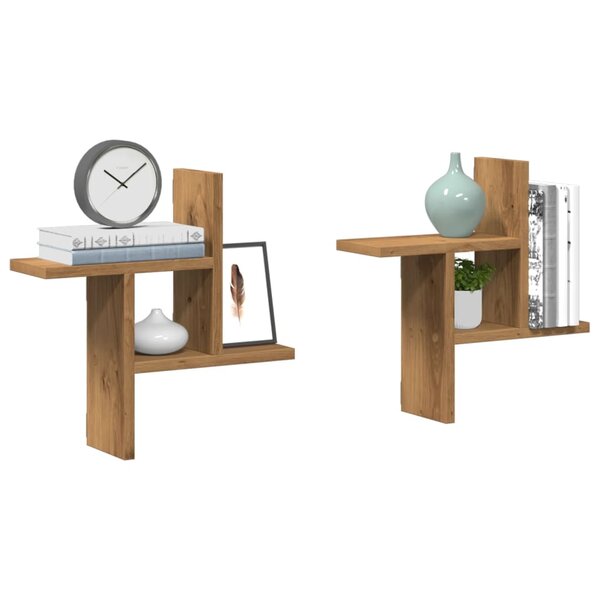 Wandschappen 2 St Bewerkt Hout Artisanaal 38 x 12 x 38 cm Eiken