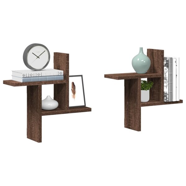 Wandschappen 2 St Bewerkt Hout Ig 38 x 12 x 38 cm bruin eikenkleur