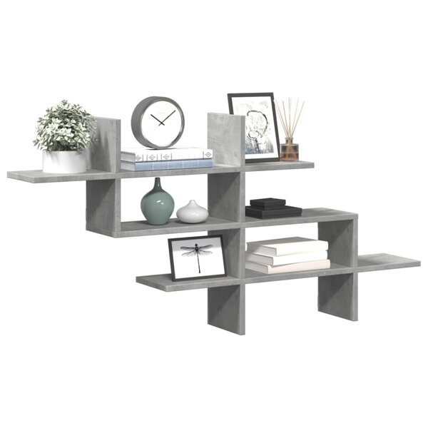 Wandschap 124,5X18X60,5 Cm Bewerkt Hout Betongrijs