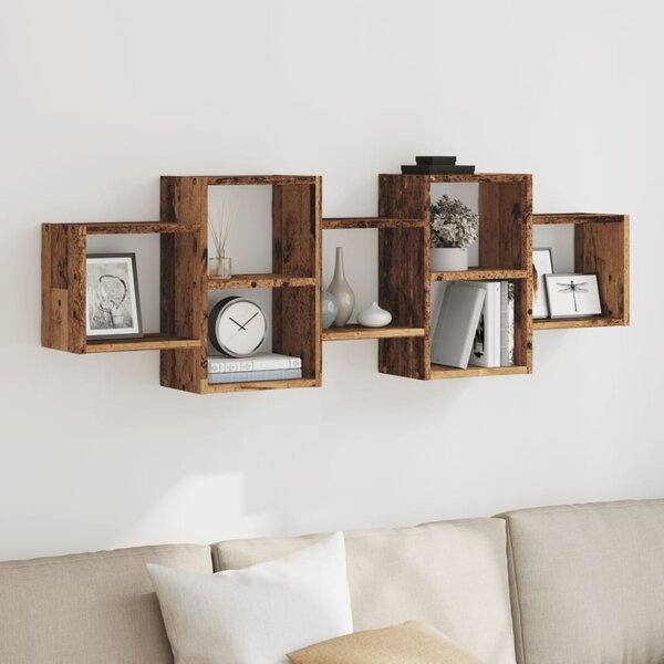 Wandschap Bewerkt Hout Kleurig 129 x 18 x 42 cm Oud hout