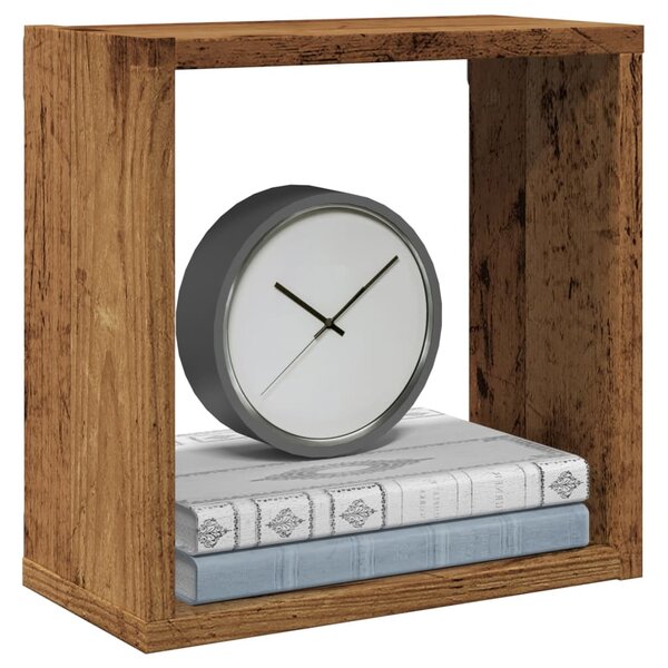 Wandschappen Kubus 30X15X30Cm Bewerkt Hout Kleurig Oud Hout 2 30 x 15 x 30 cm