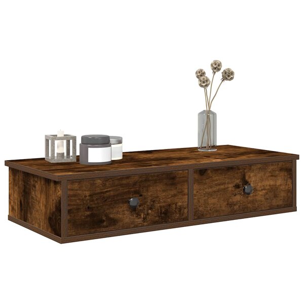 Wandschap Met Lades Bewerkt Hout Kleur 80 x 31 x 17 cm Gerookt eiken