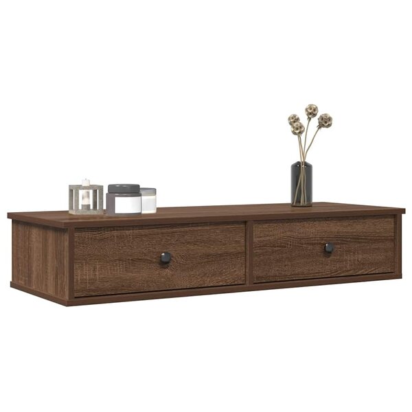 Wandschap Met Lades 100X37,5X19 Cm Bewerkt Hout Bruin Eiken 100 x 34 x 19 cm bruin eikenkleur