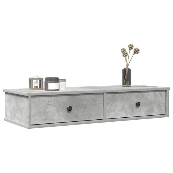 Wandschap Met Lades 100X37,5X19 Cm Bewerkt Hout 100 x 34 x 19 cm Betongrijs